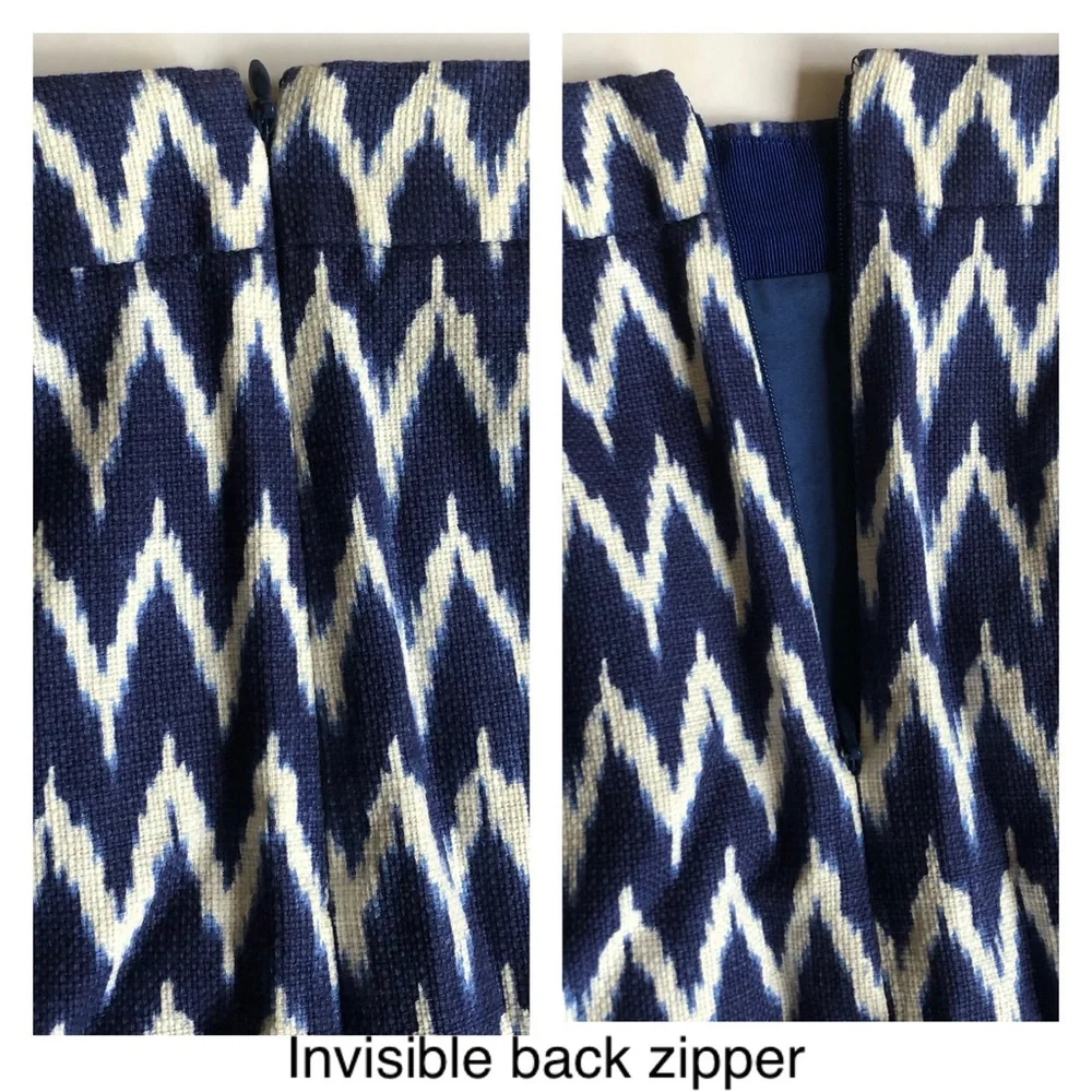 J.Crew Ikat Mini Skirt Blue Ivory Chevron Cotton Sz 0 Preppy Summer Coastal
